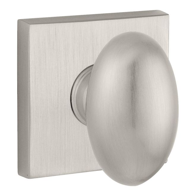 Baldwin Reserve PVELLCSR150 Privacy Ellipse Knob and Contemporary Square Rose with 6AL Latch and Dual Strike Satin Nickel Finish - Satin Nickel - Brass