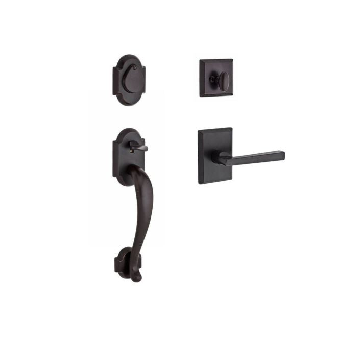 Baldwin Reserve SCADIXTAPLRSR481 Single Cylinder Adirondack Handleset Left Hand Taper Lever and Rustic Square Rose with 6AL Latch and Dual Strike Dark Bronze Finish - Left Hand - NA