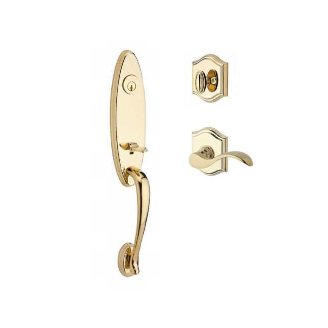 Baldwin Reserve SCCHEXCURLTAR003 Single Cylinder Chesapeake Handleset Left Hand Curve Lever and Traditional Arch Rose with 6AL Latch and Dual Strike Lifetime Brass Finish - Left Hand - NA
