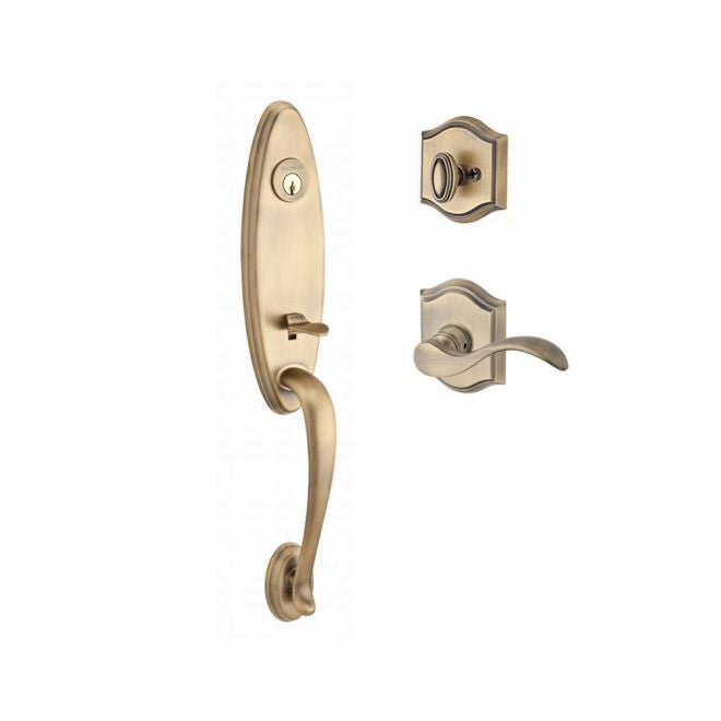 Baldwin Reserve SCCHEXCURLTAR049 Single Cylinder Chesapeake Handleset Left Hand Curve Lever and Traditional Arch Rose with 6AL Latch and Dual Strike Matte Brass and Black Finish - Left Hand - NA