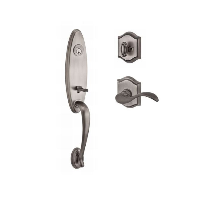 Baldwin Reserve SCCHEXCURLTAR152 Single Cylinder Chesapeake Handleset Left Hand Curve Lever and Traditional Arch Rose with 6AL Latch and Dual Strike Matte Antique Nickel Finish - Left Hand - NA