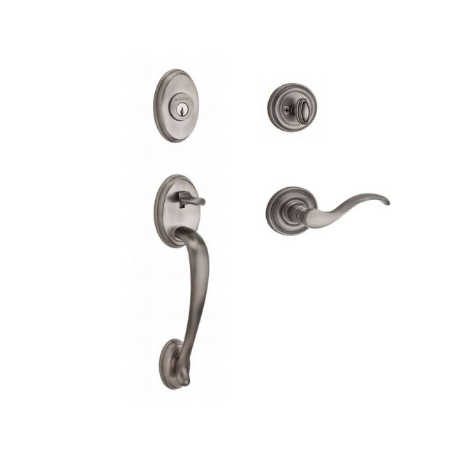 Baldwin Reserve SCCOLXCURLTRR152 Single Cylinder Columbus Handleset Left Hand Curve Lever and Traditional Round Rose with 6AL Latch and Dual Strike Matte Antique Nickel Finish - Left Hand - NA
