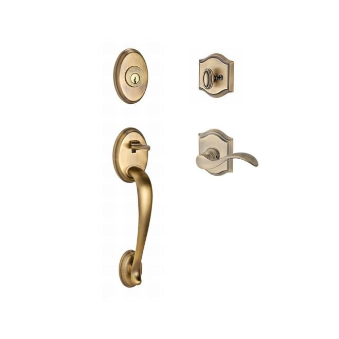 Baldwin Reserve SCCOLXCURRTAR049 Single Cylinder Columbus Handleset Right Hand Curve Lever and Traditional Arch Rose with 6AL Latch and Dual Strike Matte Brass and Black Finish - Right Hand - NA