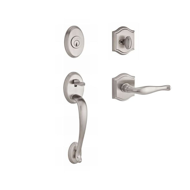 Baldwin Reserve SCCOLXDECLTAR150 Single Cylinder Columbus Handleset Left Hand Decorative Lever and Traditional Arch Rose with 6AL Latch and Dual Strike Satin Nickel Finish - Left Hand - NA