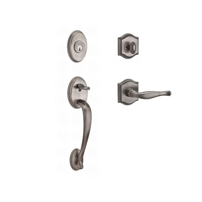 Baldwin Reserve SCCOLXDECRTAR152 Single Cylinder Columbus Handleset Right Hand Decorative Lever and Traditional Arch Rose with 6AL Latch and Dual Strike Matte Antique Nickel Finish - Right Hand - NA