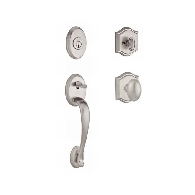 Baldwin Reserve SCCOLXELLTAR150 Single Cylinder Columbus Handleset Ellipse Knob and Traditional Arch Rose with 6AL Latch and Dual Strike Satin Nickel Finish - Satin Nickel - NA