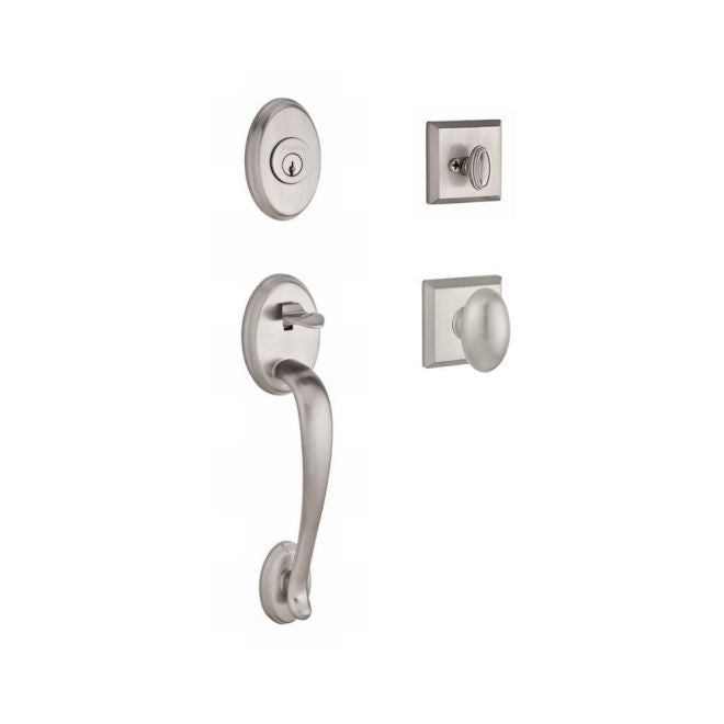 Baldwin Reserve SCCOLXELLTSR150 Single Cylinder Columbus Handleset Ellipse Knob and Traditional Square Rose with 6AL Latch and Dual Strike Satin Nickel Finish - NA - NA