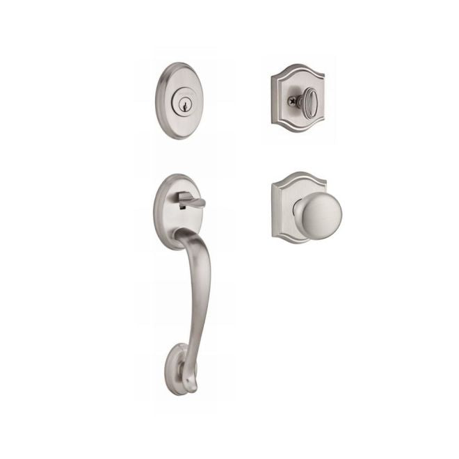 Baldwin Reserve SCCOLXROUTAR150 Single Cylinder Columbus Handleset Round Knob and Traditional Arch Rose with 6AL Latch and Dual Strike Satin Nickel Finish - NA - NA