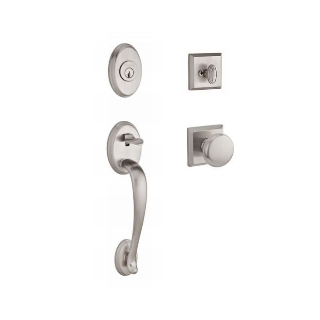 Baldwin Reserve SCCOLXROUTSR150 Single Cylinder Columbus Handleset Round Knob and Traditional Square Rose with 6AL Latch and Dual Strike Satin Nickel Finish - NA - NA