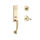 Baldwin Reserve SCDELXCURLTAR003 Single Cylinder Del Mar Handleset Left Hand Curve Lever and Traditional Arch Rose with 6AL Latch and Dual Strike Lifetime Brass Finish - Left Hand - NA