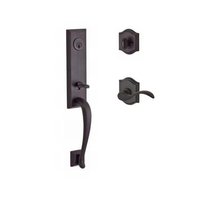 Baldwin Reserve SCDELXCURLTAR112 Single Cylinder Del Mar Handleset Left Hand Curve Lever and Traditional Arch Rose with 6AL Latch and Dual Strike Venetian Bronze Finish - Left Hand - NA