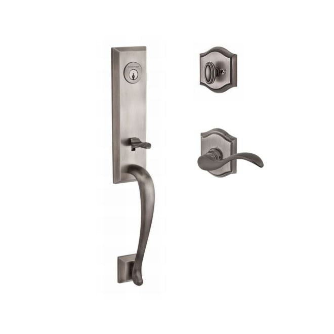 Baldwin Reserve SCDELXCURLTAR152 Single Cylinder Del Mar Handleset Left Hand Curve Lever and Traditional Arch Rose with 6AL Latch and Dual Strike Matte Antique Nickel Finish - Left Hand - NA