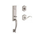 Baldwin Reserve SCDELXCURRTAR150 Single Cylinder Del Mar Handleset Right Hand Curve Lever and Traditional Arch Rose with 6AL Latch and Dual Strike Satin Nickel Finish - Right Hand - NA