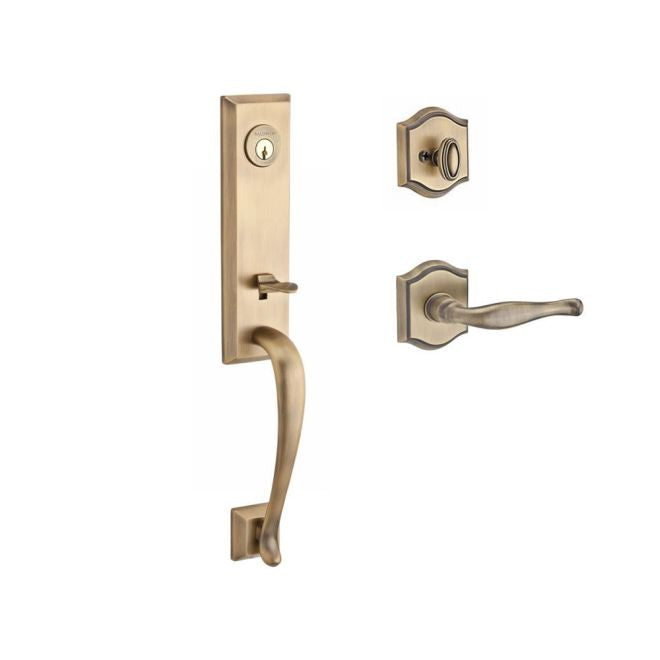 Baldwin Reserve SCDELXDECRTAR049 Single Cylinder Del Mar Handleset Right Hand Decorative Lever and Traditional Arch Rose with 6AL Latch and Dual Strike Matte Brass and Black Finish - Right Hand - NA
