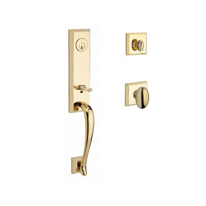 Baldwin Reserve SCDELXELLTSR003 Single Cylinder Del Mar Handleset Ellipse Knob and Traditional Square Rose with 6AL Latch and Dual Strike Lifetime Brass Finish - NA - NA