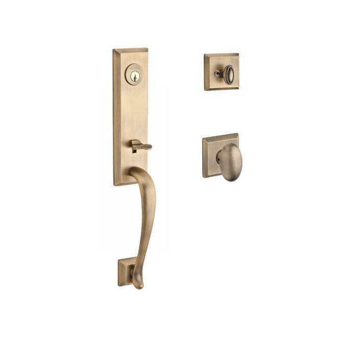 Baldwin Reserve SCDELXELLTSR049 Single Cylinder Del Mar Handleset Ellipse Knob and Traditional Square Rose with 6AL Latch and Dual Strike Matte Brass and Black Finish - NA - NA