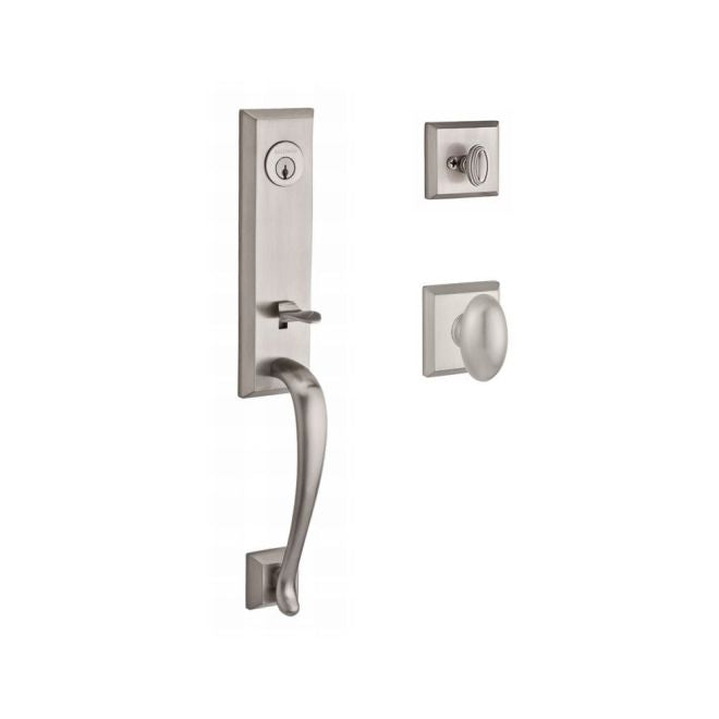 Baldwin Reserve SCDELXELLTSR150 Single Cylinder Del Mar Handleset Ellipse Knob and Traditional Square Rose with 6AL Latch and Dual Strike Satin Nickel Finish - NA - NA