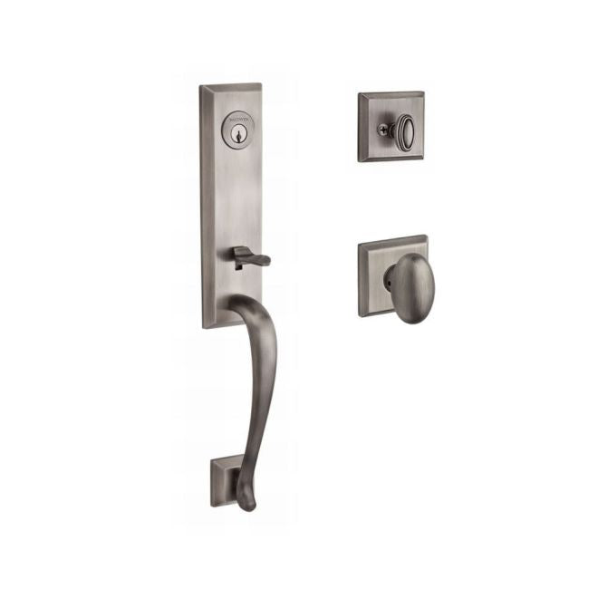 Baldwin Reserve SCDELXELLTSR152 Single Cylinder Del Mar Handleset Ellipse Knob and Traditional Square Rose with 6AL Latch and Dual Strike Matte Antique Nickel Finish - NA - NA