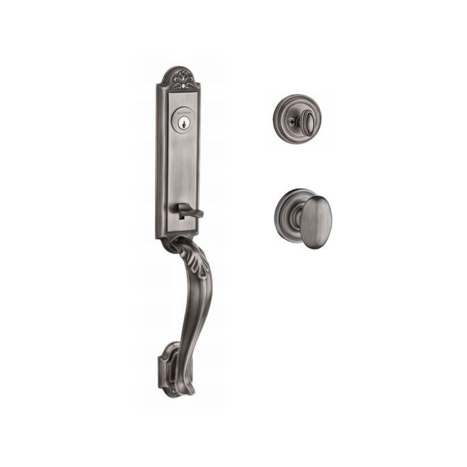 Baldwin Reserve SCELIXELLTRR152 Single Cylinder Elizabeth Handleset Ellipse Knob and Traditional Round Rose with 6AL Latch and Dual Strike Matte Antique Nickel Finish - NA - NA