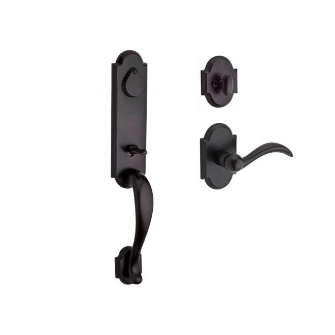 Baldwin Reserve SCKODXARCLRAR481 Single Cylinder Kodiak Handleset Left Hand Arch Lever and Rustic Arch Rose with 6AL Latch and Dual Strike Dark Bronze Finish - Left Hand - NA
