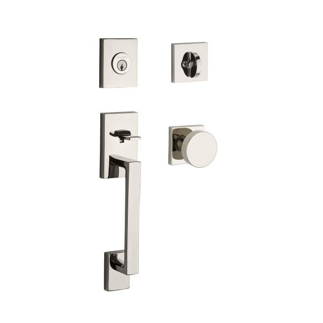Baldwin Reserve SCLAJXCONCSR141 Single Cylinder La Jolla Handleset Contemporary Knob Contemporary Square Rose with 6AL Latch and Dual Strike Bright Nickel Finish - NA - NA