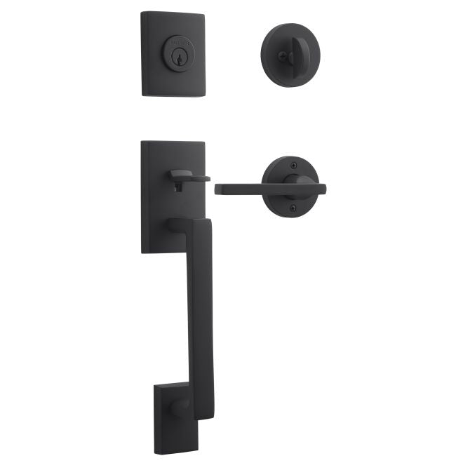 Baldwin Reserve SCLAJXSQUCRR190 Single Cylinder La Jolla Handleset Square Lever Contemporary Round Rose with 6AL Latch and Dual Strike Satin Black Finish - NA - NA