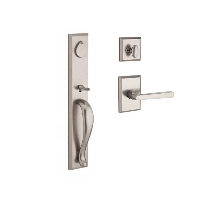 Baldwin Reserve SCLONXTAPLRSR492 Single Cylinder Longview Handleset Left Hand Taper Lever and Rustic Square Rose with 6AL Latch and Dual Strike White Bronze Finish - Left Hand - NA