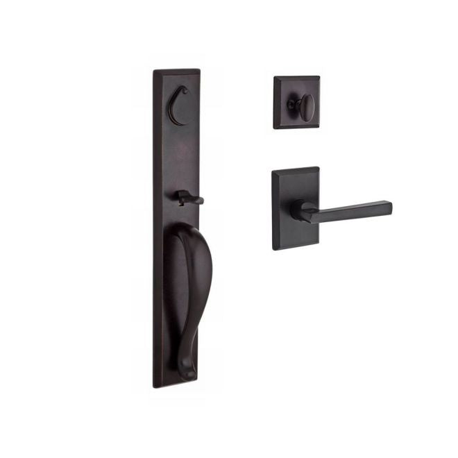 Baldwin Reserve SCLONXTAPRRSR481 Single Cylinder Longview Handleset Right Hand Taper Lever and Rustic Square Rose with 6AL Latch and Dual Strike Dark Bronze Finish - Right Hand - NA