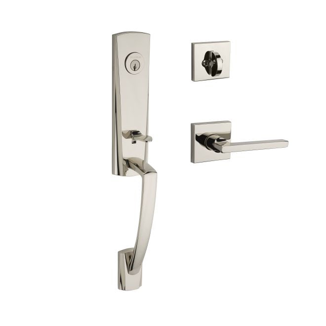 Baldwin Reserve SCMIAXSQURCSR141 Single Cylinder Miami Handleset Right Hand Square Lever and Contemporary Square Rose with 6AL Latch and Dual Strike Bright Nickel Finish - Right Hand - NA