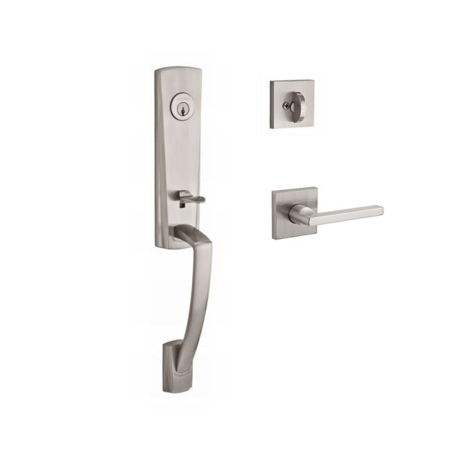 Baldwin Reserve SCMIAXSQURCSR150 Single Cylinder Miami Handleset Right Hand Square Lever and Contemporary Square Rose with 6AL Latch and Dual Strike Satin Nickel Finish - Right Hand - NA