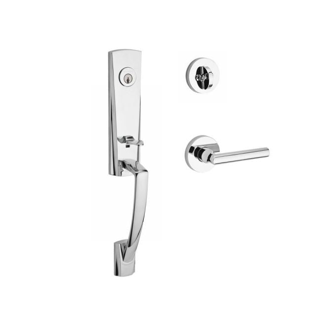 Baldwin Reserve SCMIAXTUBLCRR260 Single Cylinder Miami Handleset Left Hand Tube Lever and Contemporary Round Rose with 6AL Latch and Dual Strike Bright Chrome Finish - Left Hand - NA