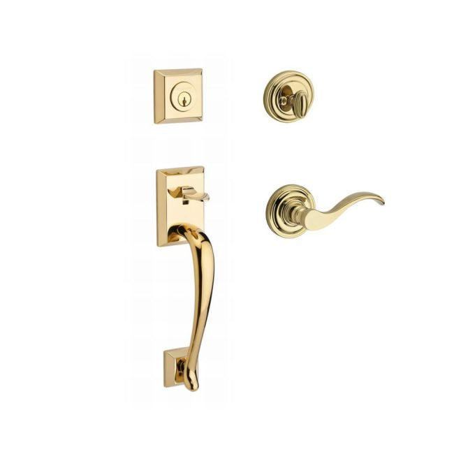 Baldwin Reserve SCNAPXCURLTRR003 Single Cylinder Napa Handleset Left Hand Curve Lever and Traditional Round Rose with 6AL Latch and Dual Strike Lifetime Brass Finish - Left Hand - NA