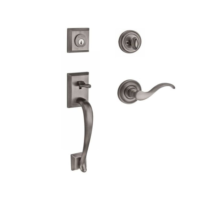 Baldwin Reserve SCNAPXCURLTRR152 Single Cylinder Napa Handleset Left Hand Curve Lever and Traditional Round Rose with 6AL Latch and Dual Strike Matte Antique Nickel Finish - Left Hand - NA