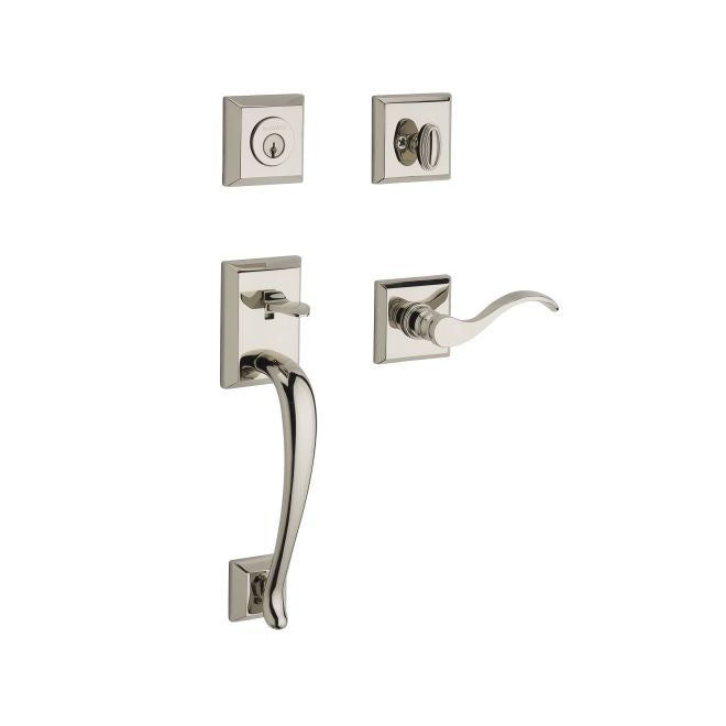 Baldwin Reserve SCNAPXCURLTSR141 Single Cylinder Napa Handleset Left Hand Curve Lever and Traditional Square Rose with 6AL Latch and Dual Strike Bright Nickel Finish - Left Hand - NA