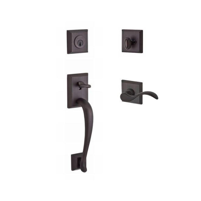 Baldwin Reserve SCNAPXCURRTSR112 Single Cylinder Napa Handleset Right Hand Curve Lever and Traditional Square Rose with 6AL Latch and Dual Strike Venetian Bronze Finish - Right Hand - NA