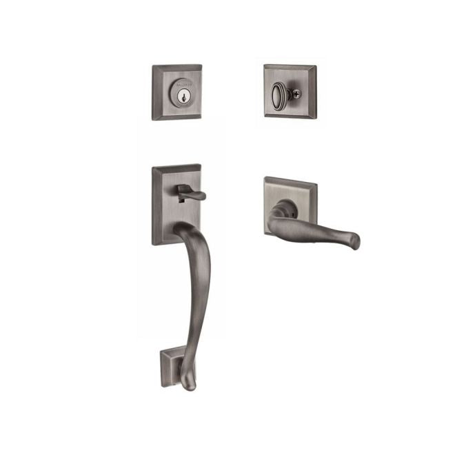 Baldwin Reserve SCNAPXDECLTSR152 Single Cylinder Napa Handleset Left Hand Decorative Lever and Traditional Square Rose with 6AL Latch and Dual Strike Matte Antique Nickel Finish - Left Hand - NA