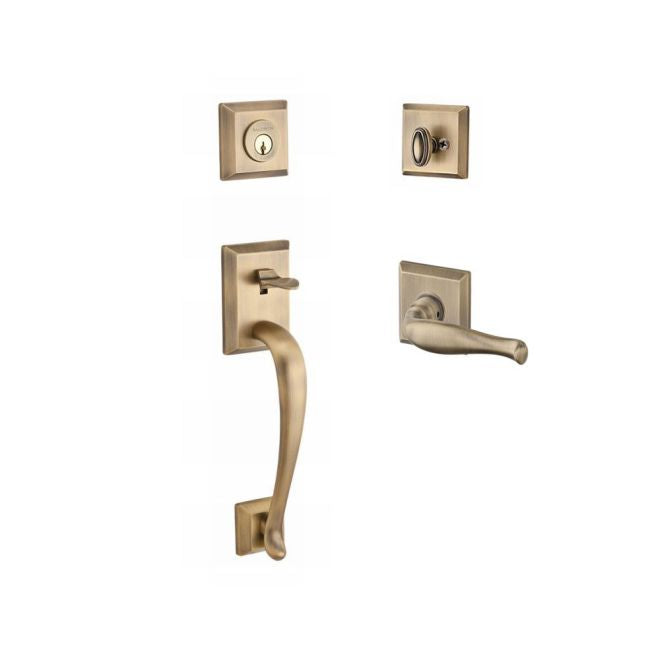 Baldwin Reserve SCNAPXDECRTSR049 Single Cylinder Napa Handleset Right Hand Decorative Lever and Traditional Square Rose with 6AL Latch and Dual Strike Matte Brass and Black Finish - Right Hand - NA