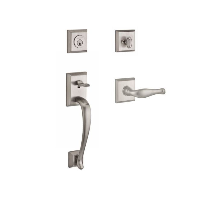 Baldwin Reserve SCNAPXDECRTSR150 Single Cylinder Napa Handleset Right Hand Decorative Lever and Traditional Square Rose with 6AL Latch and Dual Strike Satin Nickel Finish - Right Hand - NA