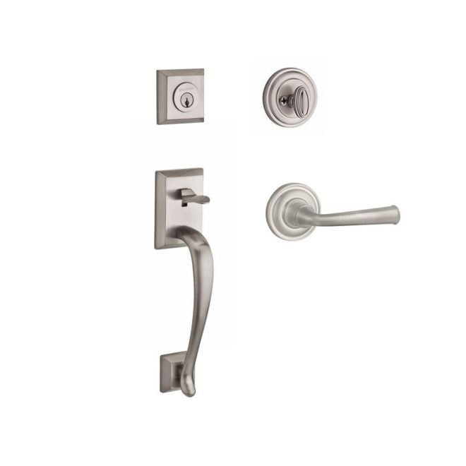 Baldwin Reserve SCNAPXFEDLTRR150 Single Cylinder Napa Handleset Left Hand Federal Lever and Traditional Round Rose with 6AL Latch and Dual Strike Satin Nickel Finish - Left Hand - NA