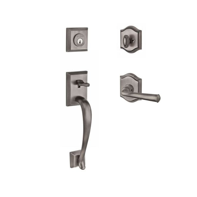 Baldwin Reserve SCNAPXFEDRTAR152 Single Cylinder Napa Handleset Right Hand Federal Lever and Traditional Arch Rose with 6AL Latch and Dual Strike Matte Antique Nickel Finish - Right Hand - NA