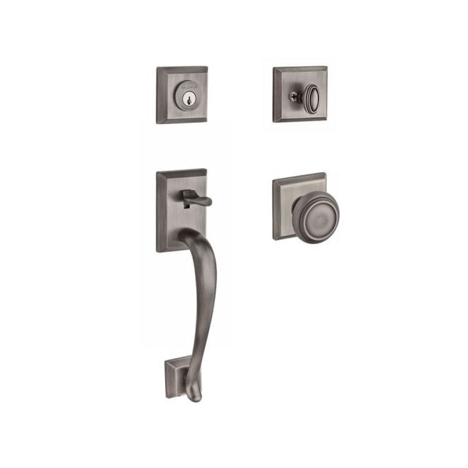 Baldwin Reserve SCNAPXTRATSR152 Single Cylinder Napa Handleset Traditional Knob and Traditional Square Rose with 6AL Latch and Dual Strike Matte Antique Nickel Finish - NA - NA