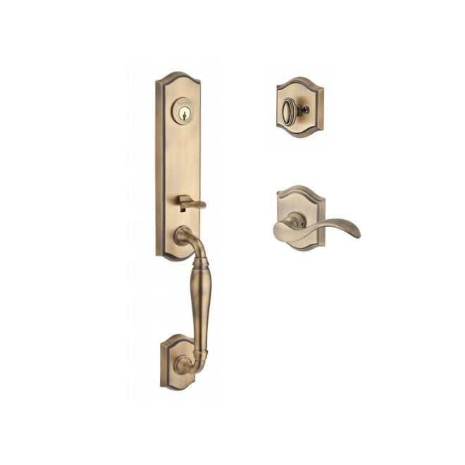 Baldwin Reserve SCNEWXCURLTAR049 Single Cylinder New Hampshire Handleset Left Hand Curve Lever and Traditional Arch Rose with 6AL Latch and Dual Strike Matte Brass and Black Finish - Left Hand - NA