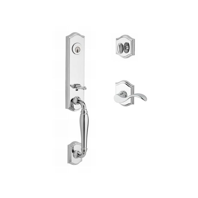 Baldwin Reserve SCNEWXCURLTAR260 Single Cylinder New Hampshire Handleset Left Hand Curve Lever and Traditional Arch Rose with 6AL Latch and Dual Strike Bright Chrome Finish - Left Hand - NA