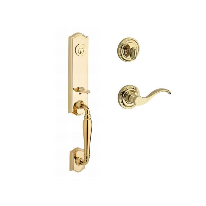 Baldwin Reserve SCNEWXCURRTRR003 Single Cylinder New Hampshire Handleset Right Hand Curve Lever and Traditional Round Rose with 6AL Latch and Dual Strike Lifetime Brass Finish - Right Hand - NA