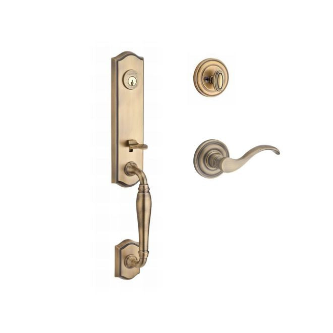 Baldwin Reserve SCNEWXCURRTRR049 Single Cylinder New Hampshire Handleset Right Hand Curve Lever and Traditional Round Rose with 6AL Latch and Dual Strike Matte Brass and Black Finish - Right Hand - NA