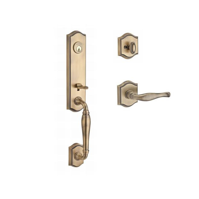 Baldwin Reserve SCNEWXDECLTAR049 Single Cylinder New Hampshire Handleset Left Hand Decorative Lever and Traditional Arch Rose with 6AL Latch and Dual Strike Matte Brass and Black Finish - Left Hand - NA
