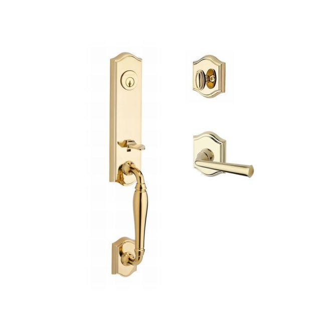 Baldwin Reserve SCNEWXFEDRTAR003 Single Cylinder New Hampshire Handleset Right Hand Federal Lever and Traditional Arch Rose with 6AL Latch and Dual Strike Lifetime Brass Finish - Right Hand - NA
