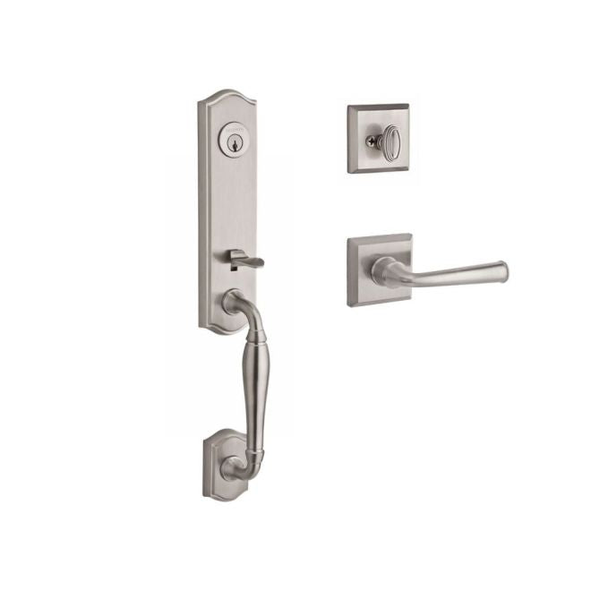 Baldwin Reserve SCNEWXFEDRTSR150 Single Cylinder New Hampshire Handleset Right Hand Federal Lever and Traditional Square Rose with 6AL Latch and Dual Strike Satin Nickel Finish - Right Hand - NA