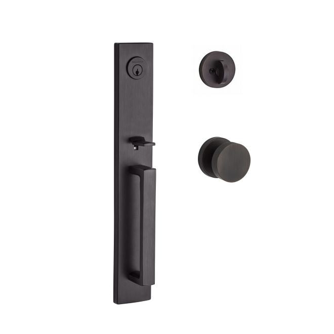 Baldwin Reserve SCSANXCONCRR112 Single Cylinder Santa Cruz Handleset Contemporary Knob and Contemporary Round Rose with 6AL Latch and Dual Strike Venetian Bronze Finish - NA - NA