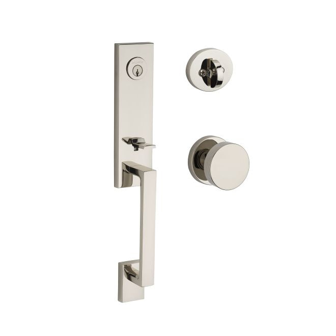 Baldwin Reserve SCSEAXCONCRR141 Single Cylinder Seattle Handleset Contemporary Knob and Contemporary Round Rose with 6AL Latch and Dual Strike Bright Nickel Finish - NA - NA